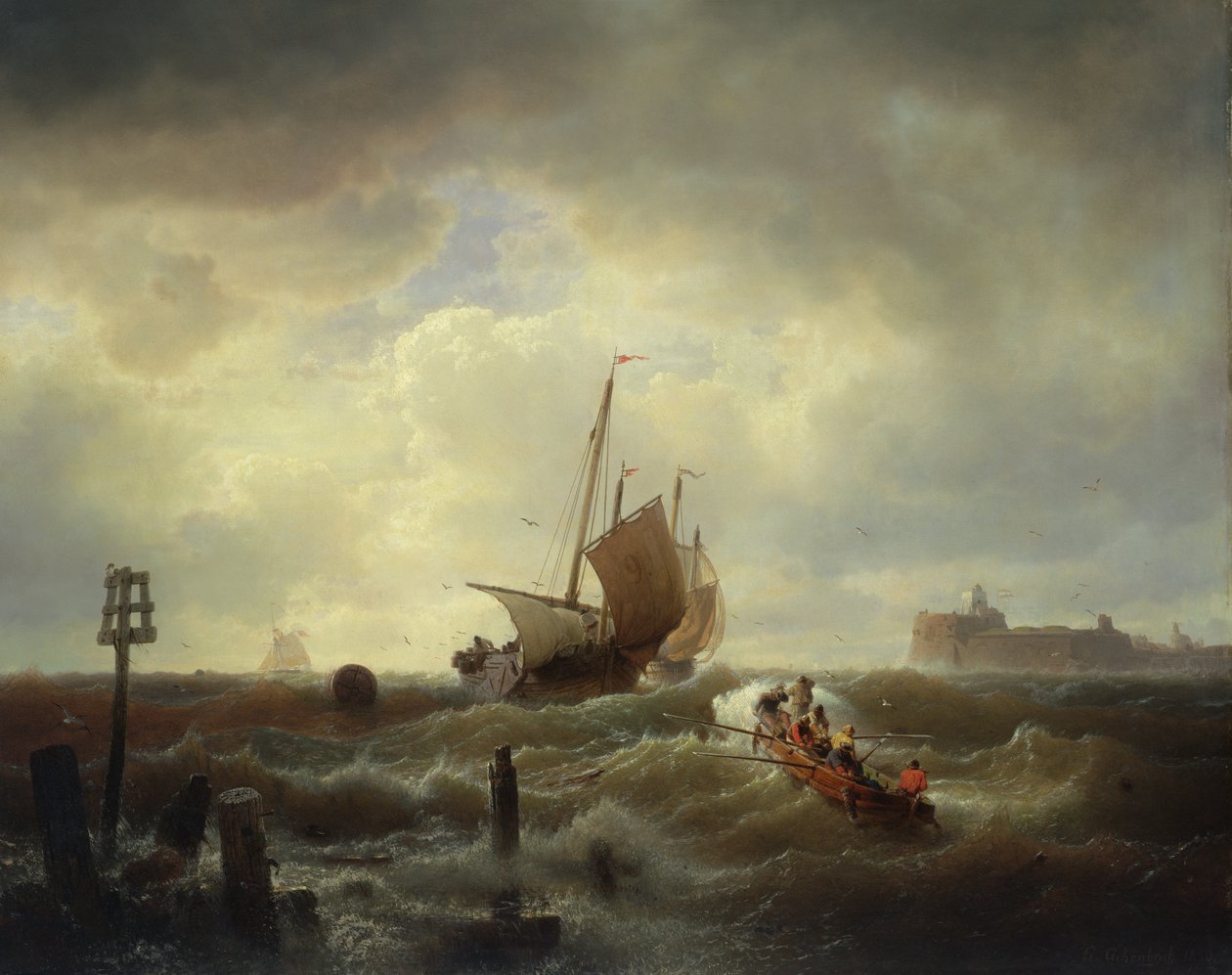 A kikötő bejárata Hellevoetsluisban, 1850 alkotó: Andreas Achenbach