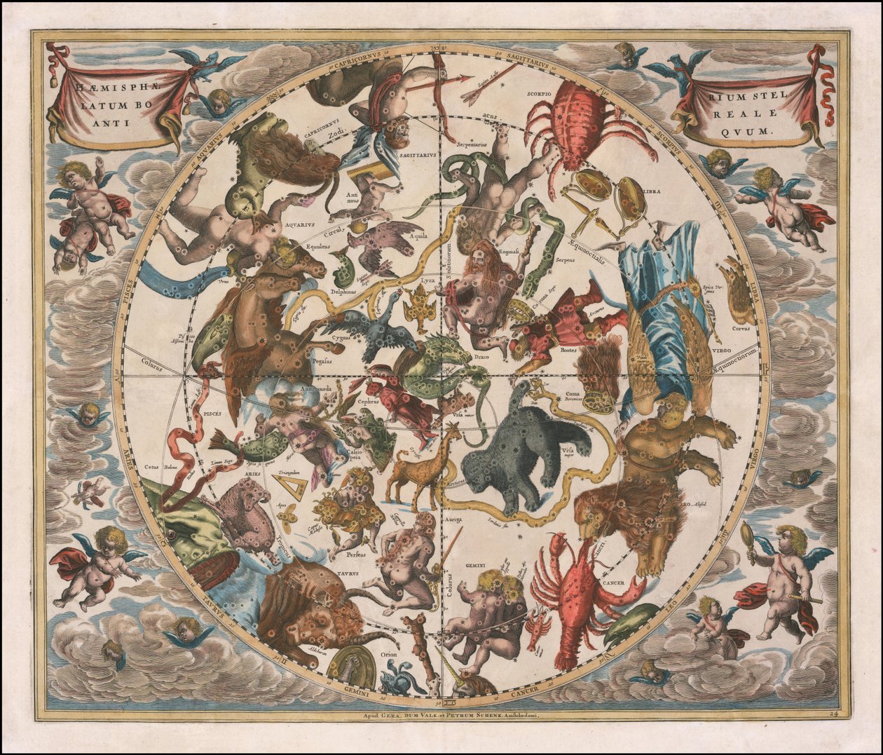1660-as égi térkép - Haemisphaerium Stellatum Boreale Antiquum alkotó: Andreas Cellarius