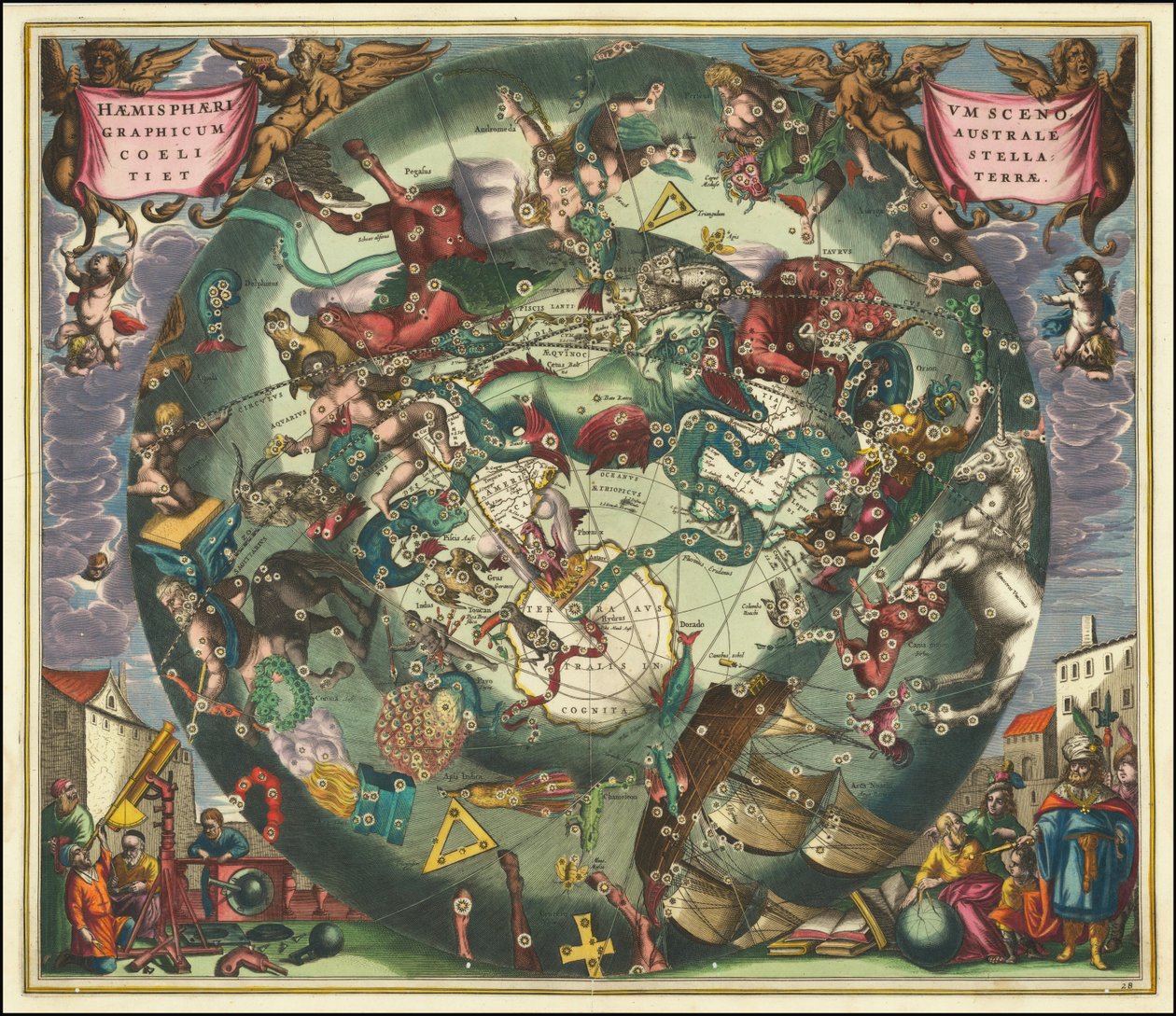 1660-as égi térkép a déli égboltról, Andreas Cellarius munkája alkotó: Andreas Cellarius