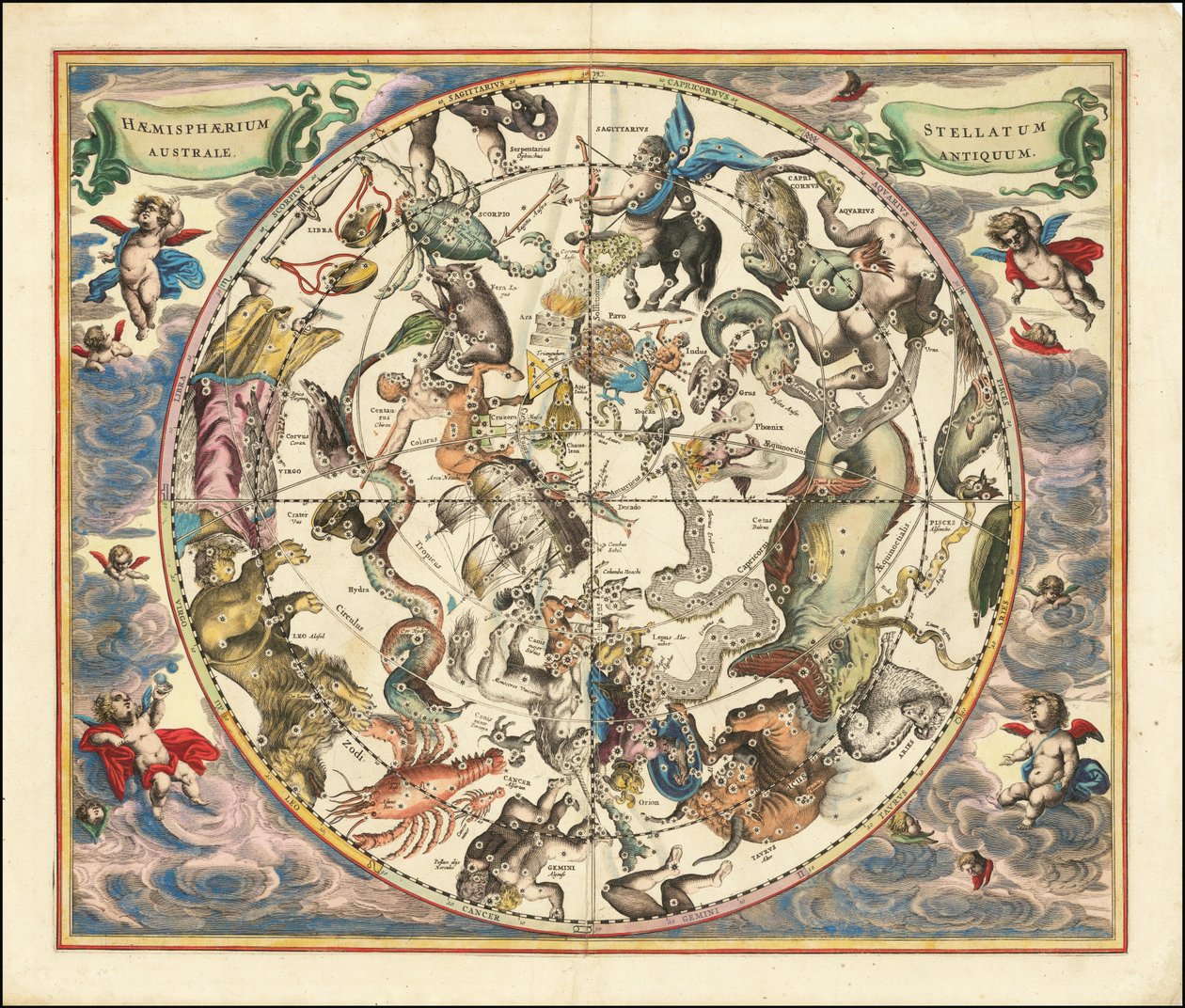 1660-as égi térkép a déli félteke csillagképeiről alkotó: Andreas Cellarius