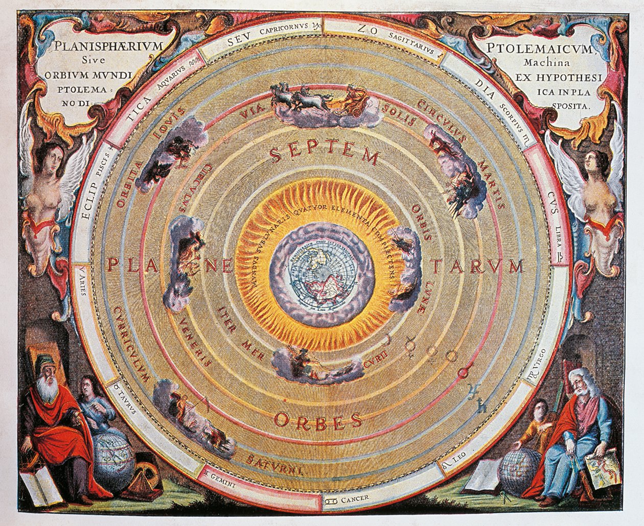 Világtérkép, a Föld tanulmányozása Ptolemaiosz elméletei alapján alkotó: Andreas Cellarius