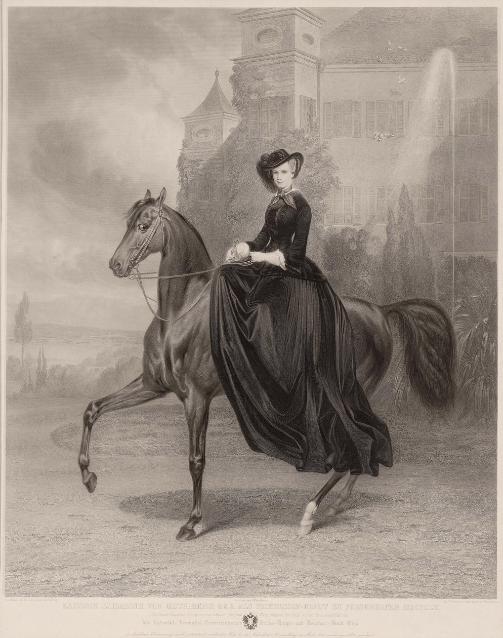 Bajor Erzsébet lovas portréja, 1853 alkotó: Andreas Johann Fleischmann