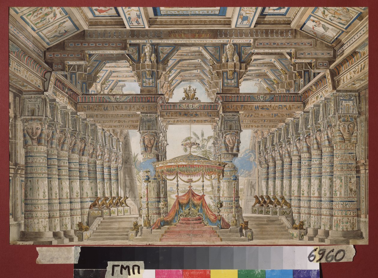 Előkészítő dekoráció az egyiptomi Cesar baletthez. Andreas Leonhard Roller (1805-1891) munkája, akvarell és gouache papíron alkotó: Andreas Leonhard Roller