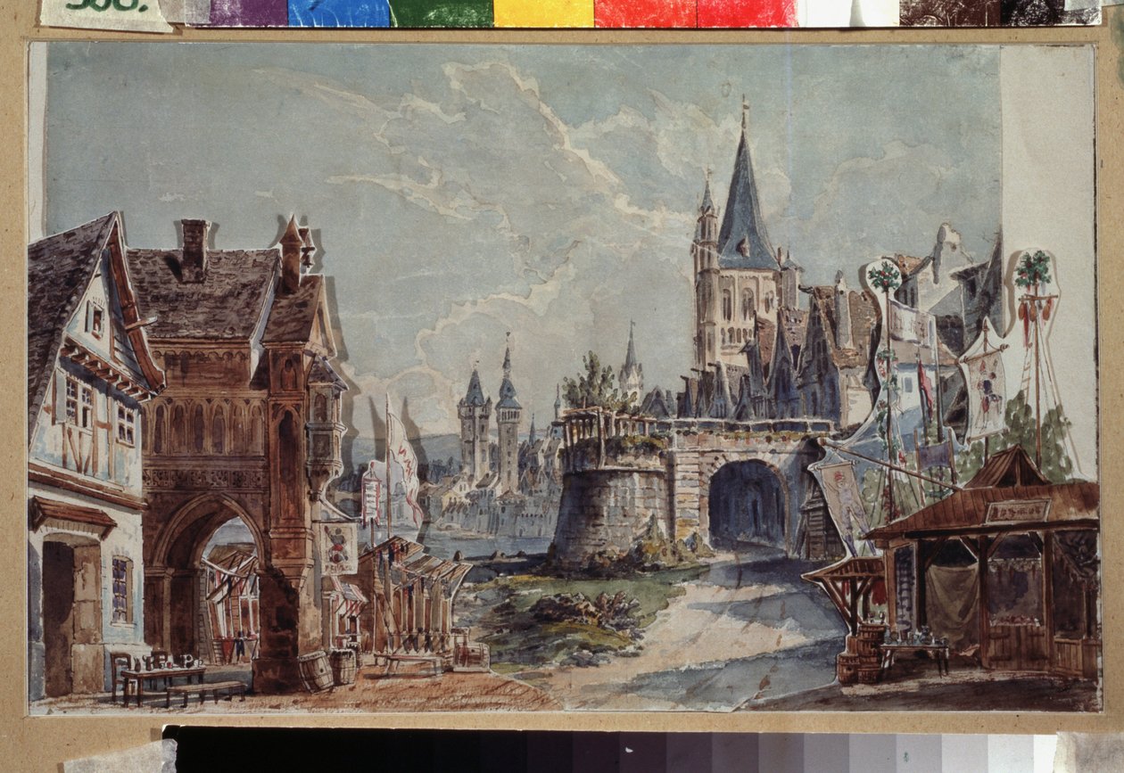 Cesare Pugni (1802-1870) Faust című balettjének előkészítő dekorációja. Andreas Leonhard Roller (1805-1891) munkája, akvarell és tus papíron alkotó: Andreas Leonhard Roller