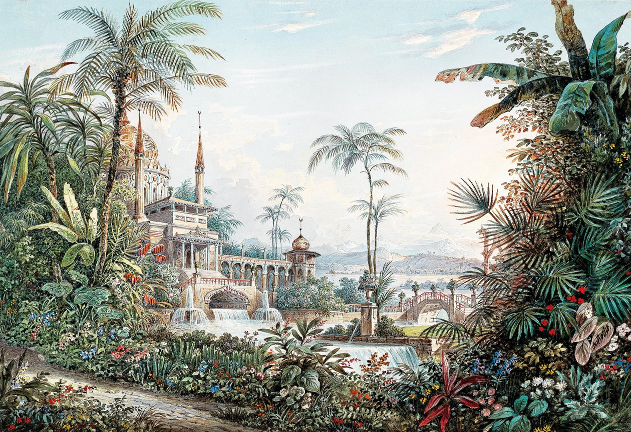 Színpadterve Wolfgang Amadeus Mozart Az elrablása a szerájból című operájához, 1842. alkotó: Andreas Leonhard Roller