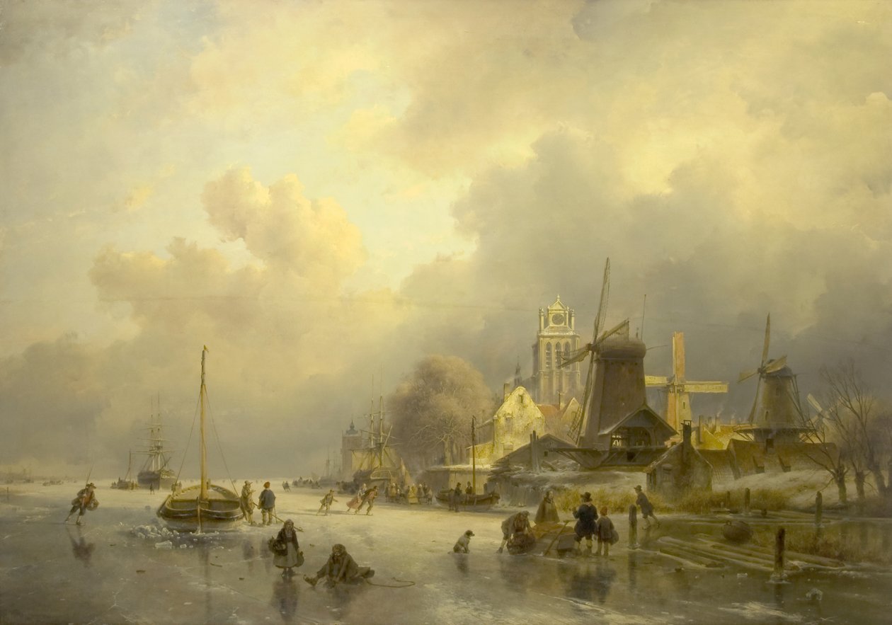 Dortrecht látképe, A fűrészmalom, 1843 alkotó: Andreas Schelfhout