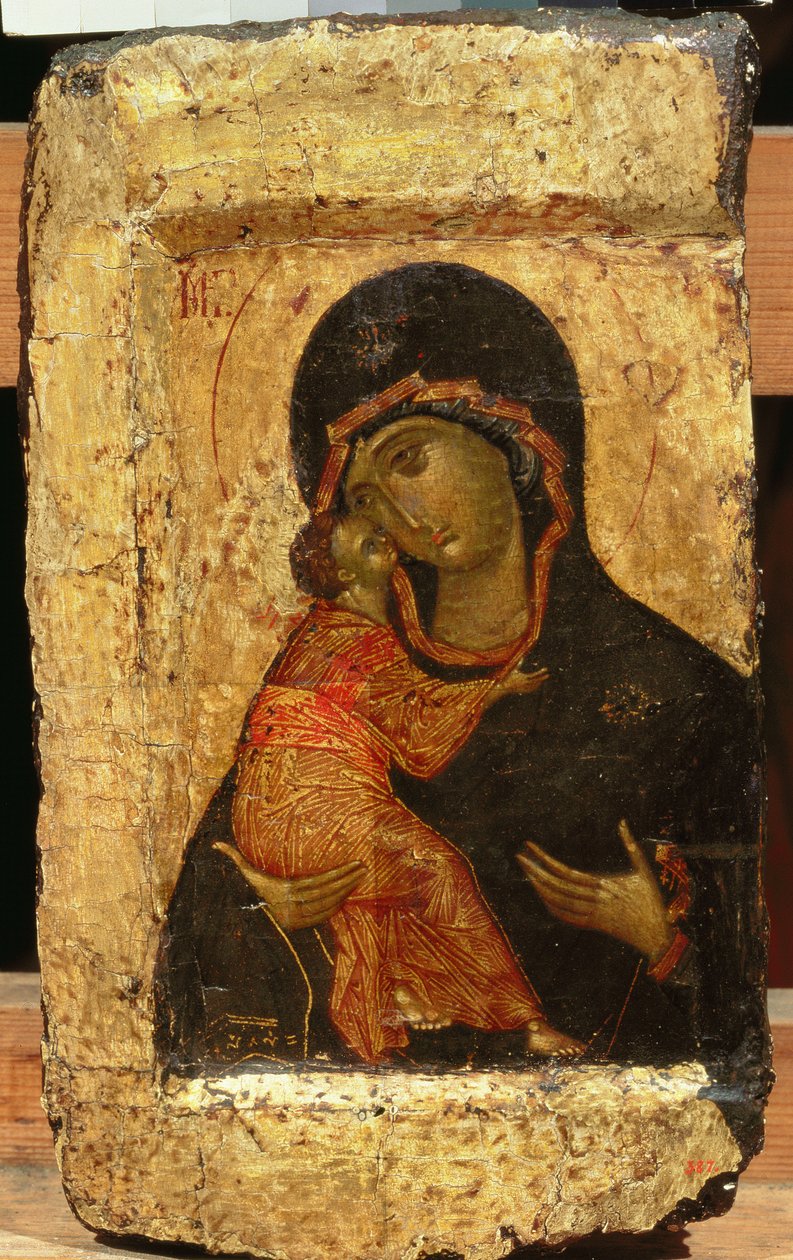 Vlagyimir Madonna és gyermeke, orosz ikon, Moszkvai Iskola (tempera a panelen) alkotó: Andrei Rublev