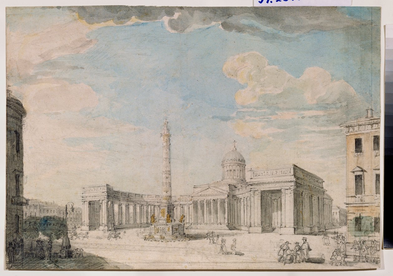 La cathedrale Notre Dame de Kazan (Notre-Dame-de-Kazan) a Saint Petersburg (A kazanyi székesegyház Szentpéterváron) - Andrej Nikiforovich Voronikhin (Voronikhine) (1759-1814) munkája, ceruza és akvarell papíron, 1800 körül, Orosz művészet 18-19. század, cl alkotó: Andrei Nikiforovich Voronikhin