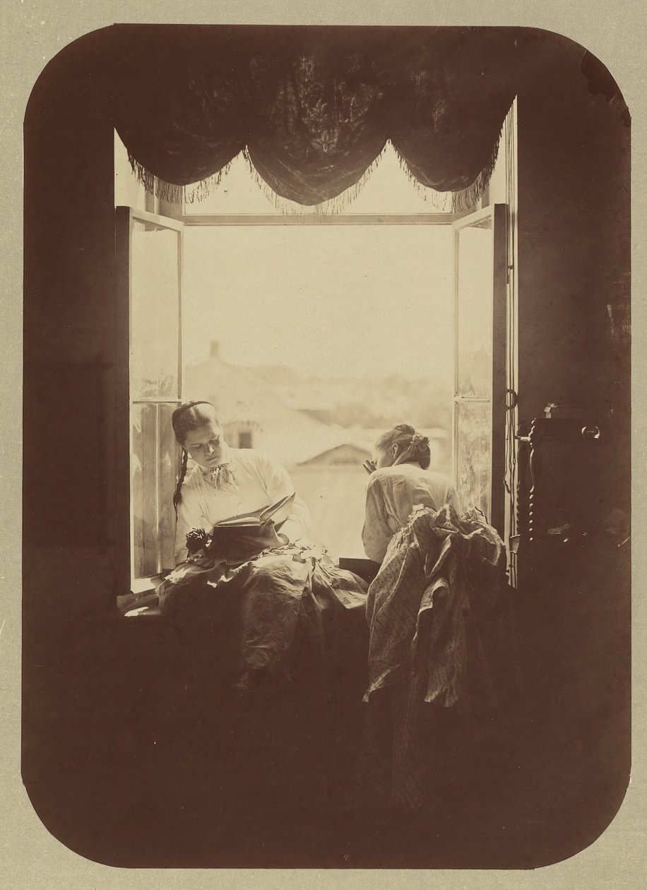 [Két fiatal nő az ablaknál], kb. 1870. alkotó: Andrei Osipovich Karelin