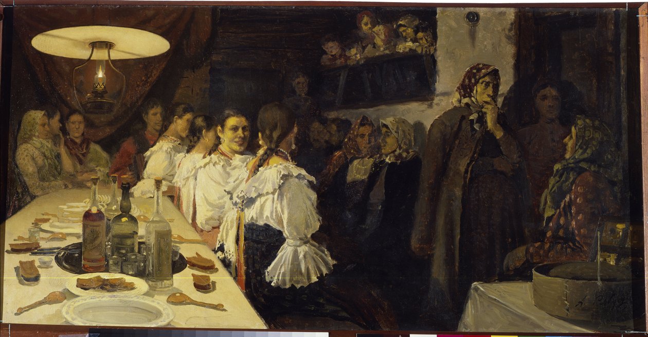 Nászutas pár hazatérésére várva egy Novgorod tartományi templomból. Andrej Petrovics Rjabuskin (Rjabutcskin) (1861-1904) festménye, olaj, vászon alkotó: Andrei Petrovich Ryabushkin