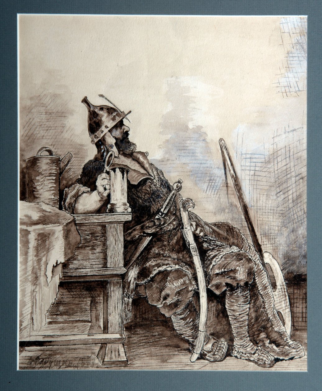 ""Representation du heros russe középkori Bogatyr, chevalier errant"" Aquarelle de Andrei Petrovich Riabouchkine (Ryabushkin) (1861-1904) 1893 Méret: 29,7x26,7 cm Regionális Művészeti Galéria, Perm alkotó: Andrei Petrovich Ryabushkin