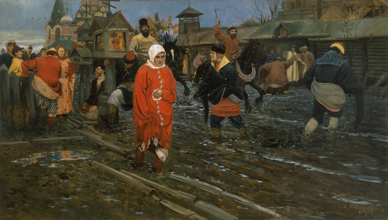 A tizenhetedik századi Moszkva utca munkaszüneti napon, 1895 alkotó: Andrei Petrovich Ryabushkin