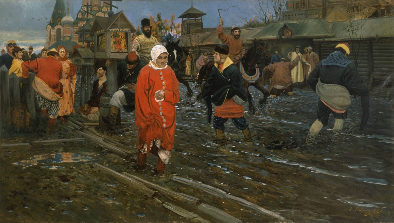 Egy 17. századi moszkvai utca ünnepnapon alkotó: Andrei Petrovich Ryabushkin