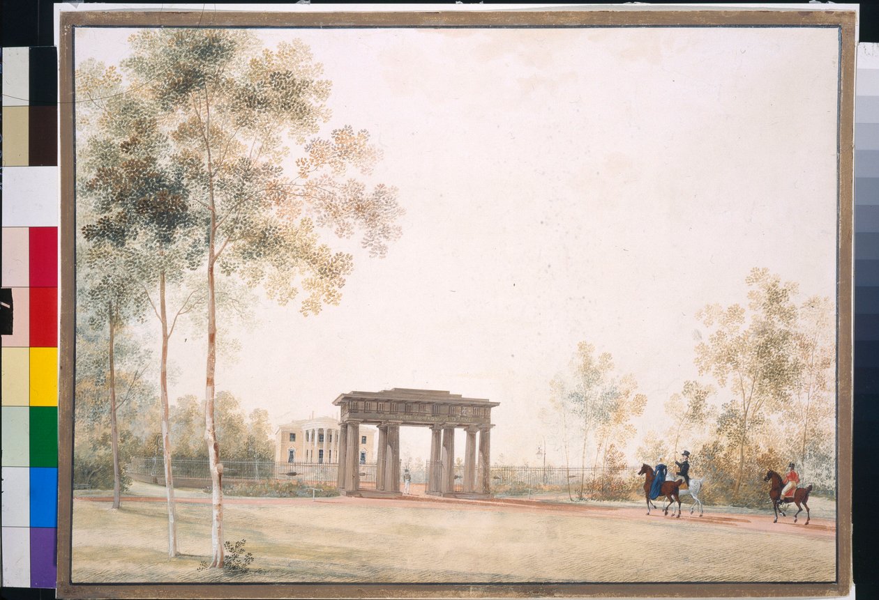 Andrej Jefimovics Martynov (1768-1826) ""Gateway to the Park in Carskoje Selo"), Gouache papíron 1821 után, 38,5x51,5, Állami Tretyakov Galéria, Moszkva alkotó: Andrei Yefimovich Martynov