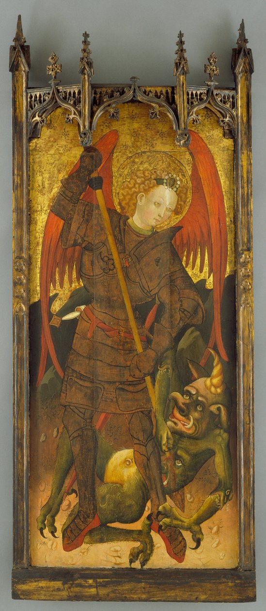 Szent Mihály harcol a sárkánnyal, 1400 körül (tempera a panelen) alkotó: Andres Marcal de Sas