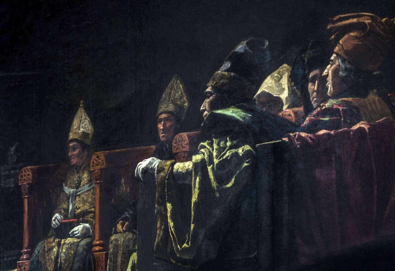 Caspe kiegyezése (1412) – Történelmi festmény: Caspe kompromisszuma, Parlade y Heredia, Andres (1859-1933) alkotó: Andres Parlade y Heredia