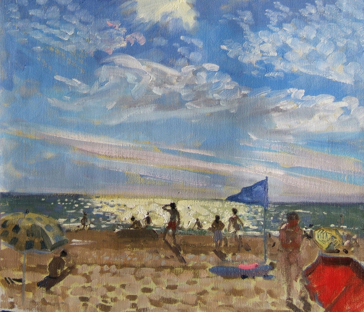 Kék zászló és piros napernyő, Montalivet alkotó: Andrew Macara