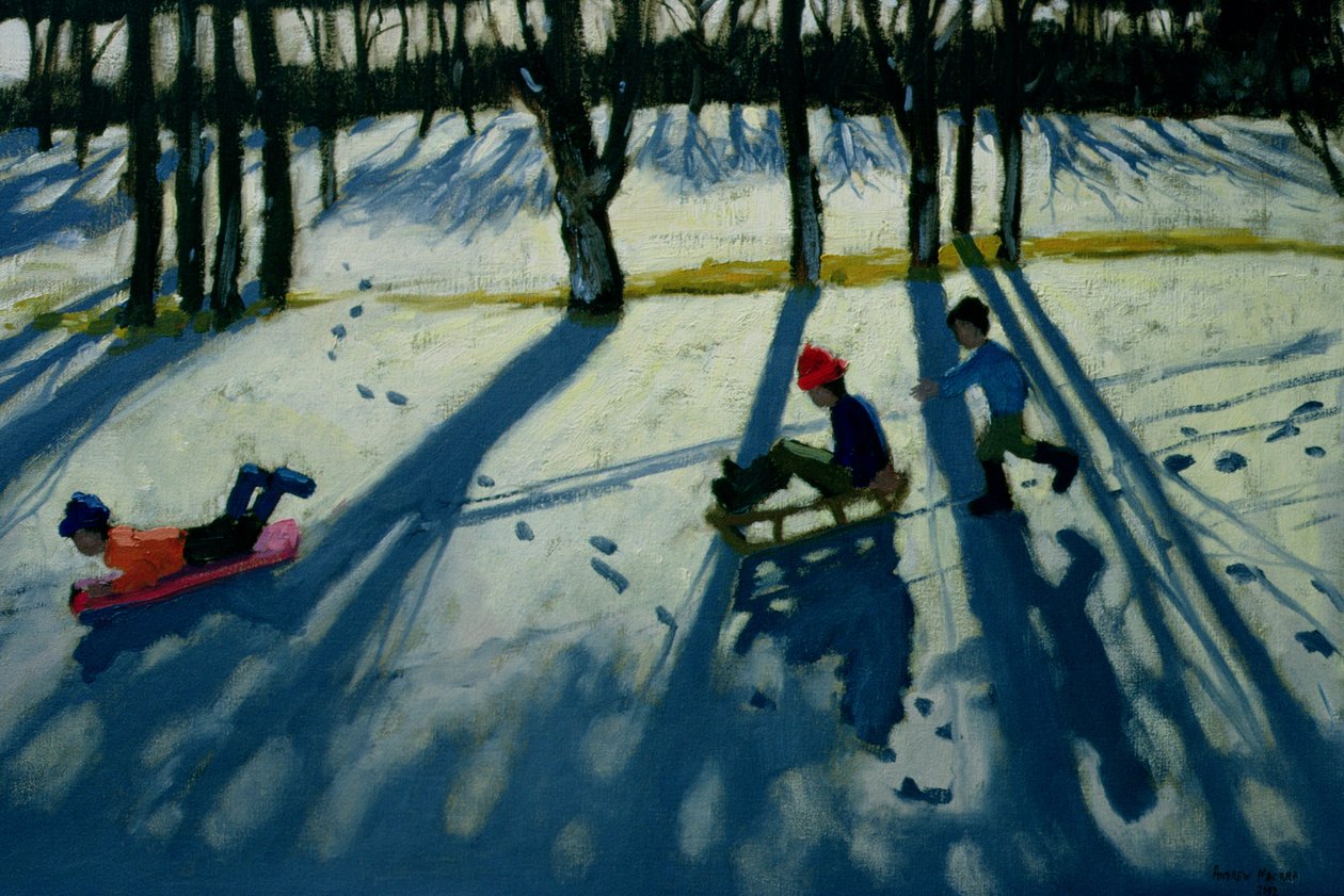 Fiúk szánkózás, Allestree Park, Derby alkotó: Andrew Macara
