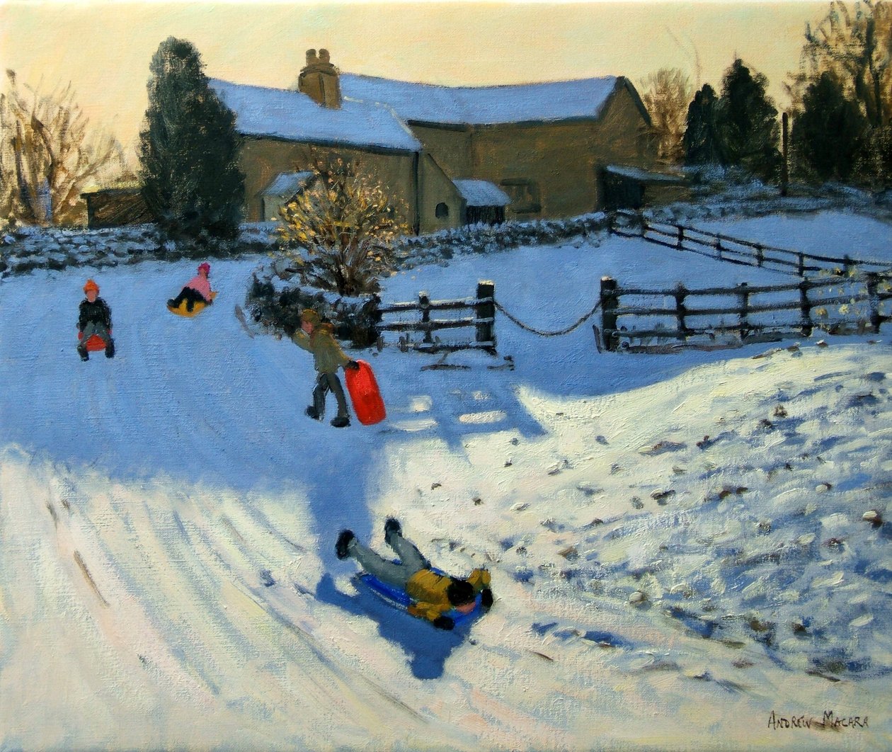 Gyerekek szánkózás, Monyash, Derbyshire alkotó: Andrew Macara