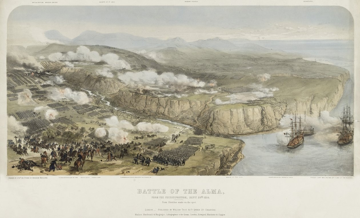 Az almai csata francia helyzetből 1854. szeptember 20-án, kiadó: William Tegg and Company, 1854 alkotó: Andrew Maclane