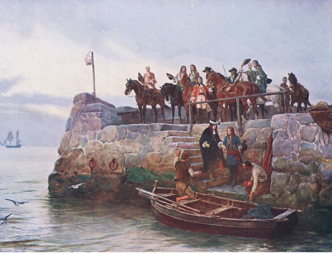 Az elveszett ügy: II. Jakab repülése az 1690-es boyne-i csata után, illusztráció a „British Battles on szárazföldön és tengeren” c. alkotó: Andrew Carrick Gow