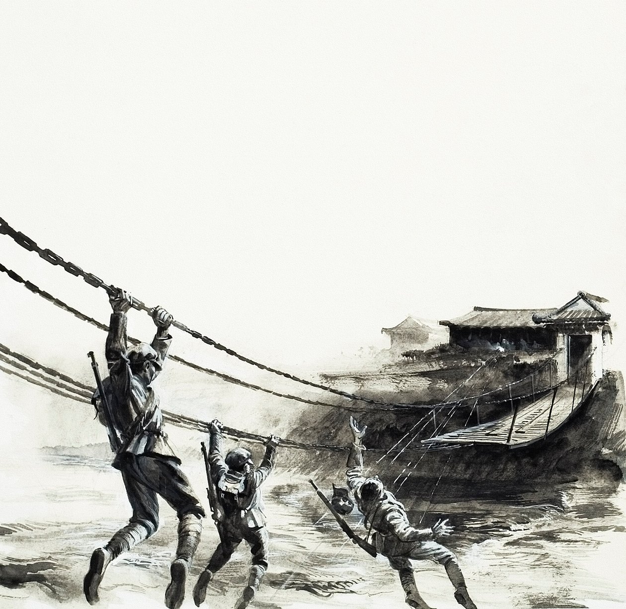 A Luding-híd csatája (gouache, papír) alkotó: Andrew Howat
