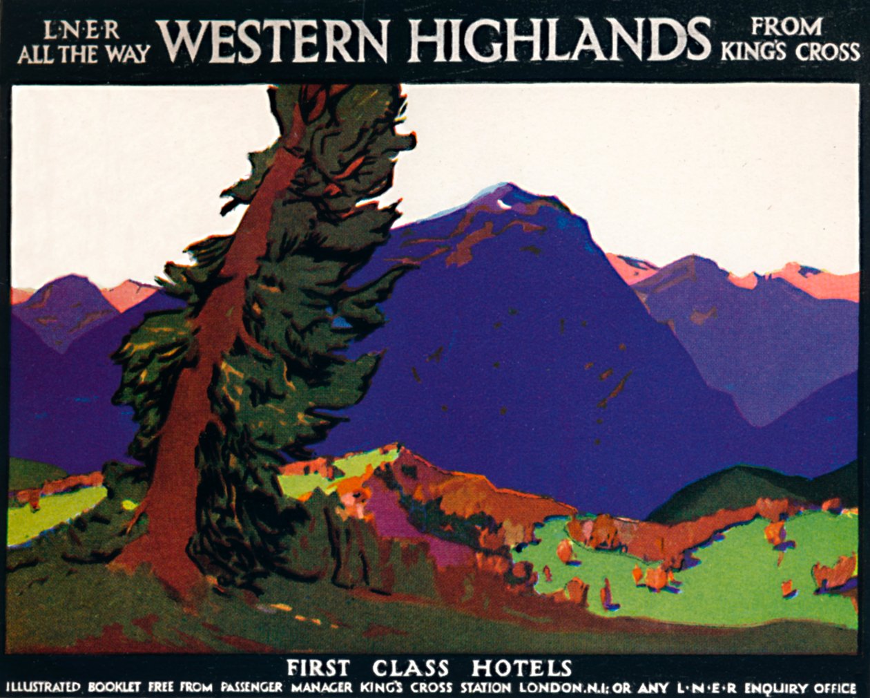 Western Highlands – első osztályú szállodák – brit plakát, 1926 alkotó: Andrew Johnson