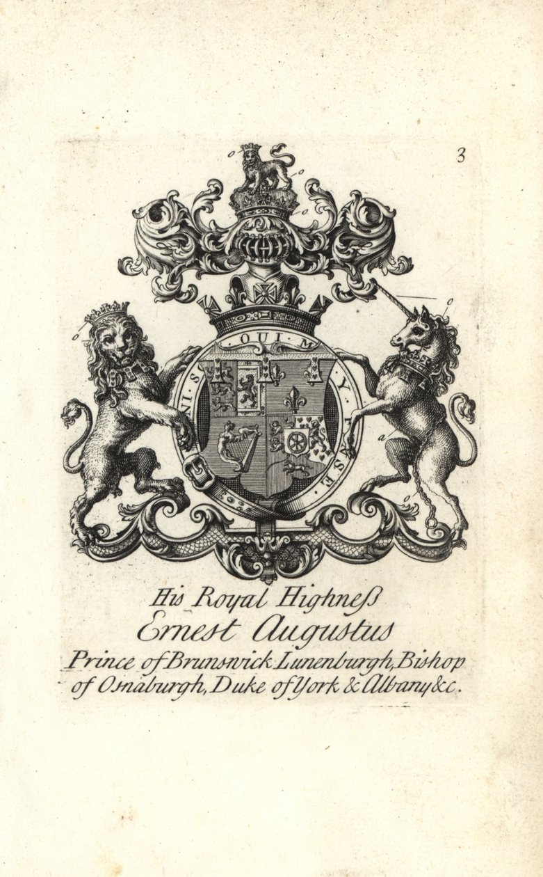HRH Ernest Augustus, Brunswick Luneburg hercegének, Osnaburgh püspökének, York és Albany hercegének címere és címere alkotó: Andrew Johnston