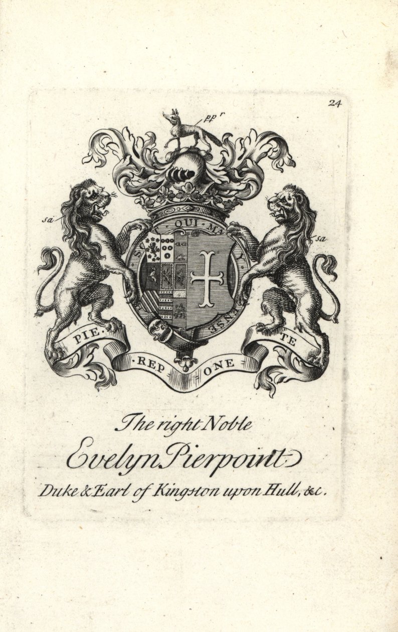 Evelyn Pierpoint jobb nemes címere és címere, Kingston upon Hull hercege és grófja alkotó: Andrew Johnston