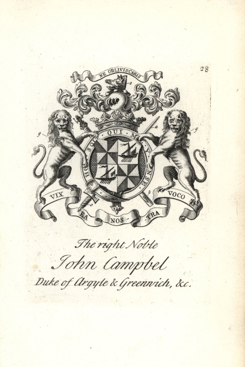 John Campbell jobb nemes, Argyll és Greenwich 2. hercegének címere és címere, alkotó: Andrew Johnston