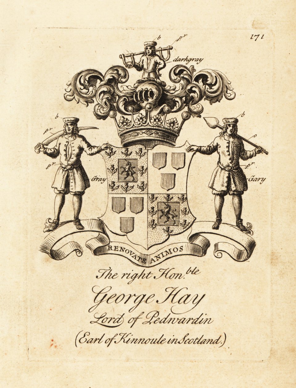 George Hay jobboldal címere, Penwardian lordja, Kinnoule 8. grófja Skóciában alkotó: Andrew Johnston