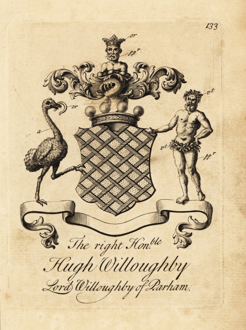 A jobb tisztelt Hugh Willoughby, Lord Willoughby Parham címere alkotó: Andrew Johnston