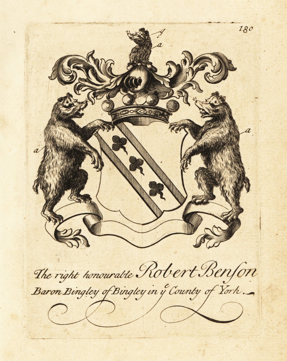A jobboldal címere, tiszteletreméltó Robert Benson, Bingley báró, Bingley York megyében alkotó: Andrew Johnston