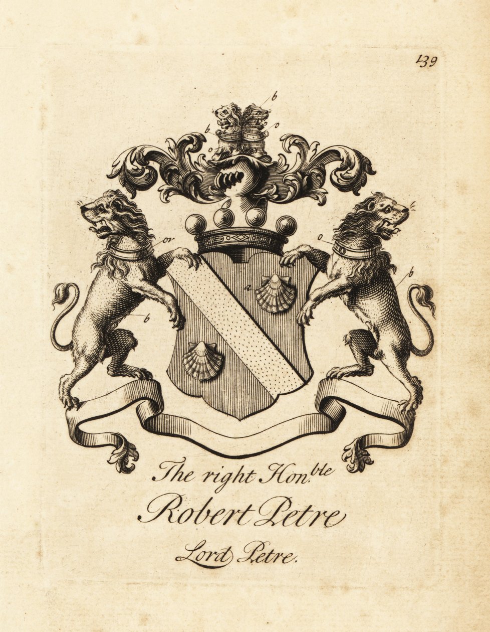 A jobboldal címere, tisztelt Robert Petre, Lord Petre, 8. Petre báró alkotó: Andrew Johnston