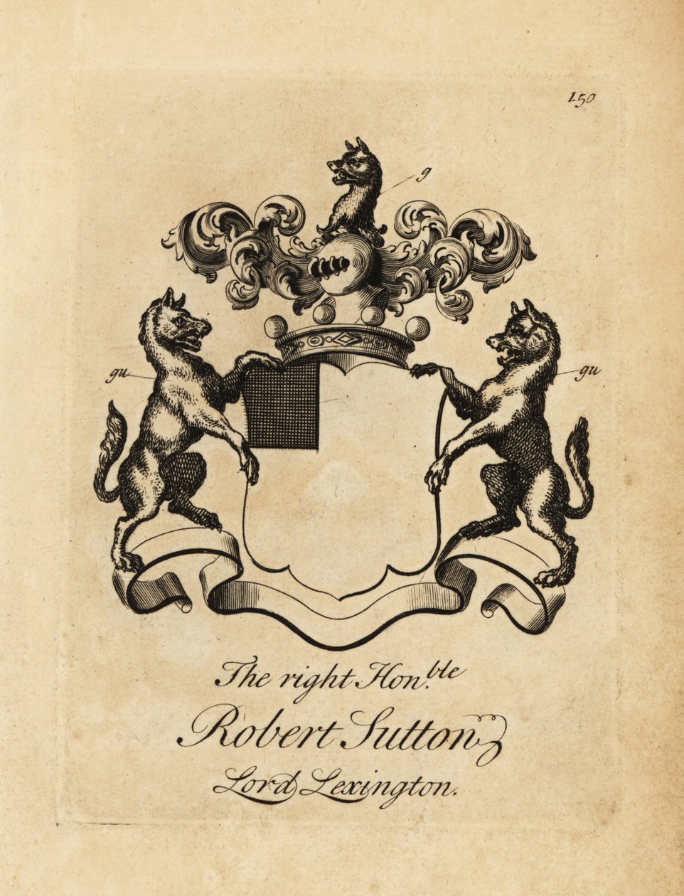 A jobboldal címere, tisztelt Robert Sutton, Lord Lexington, Lexington 2. báró (1662-1723) alkotó: Andrew Johnston