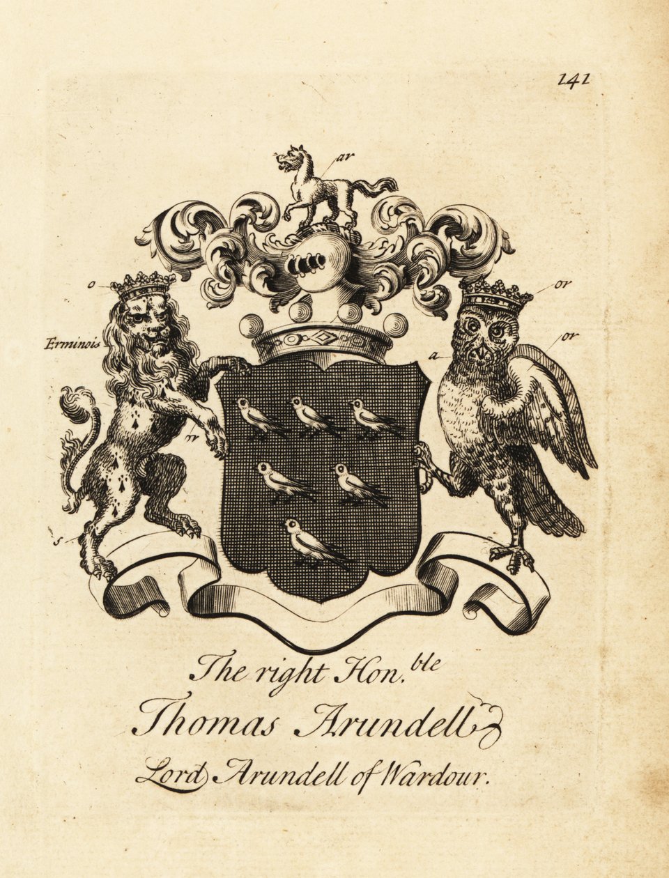 Thomas Arundell jobboldal címere, Wardour Lord Arundell, Wardour 7. bárója Arundell alkotó: Andrew Johnston