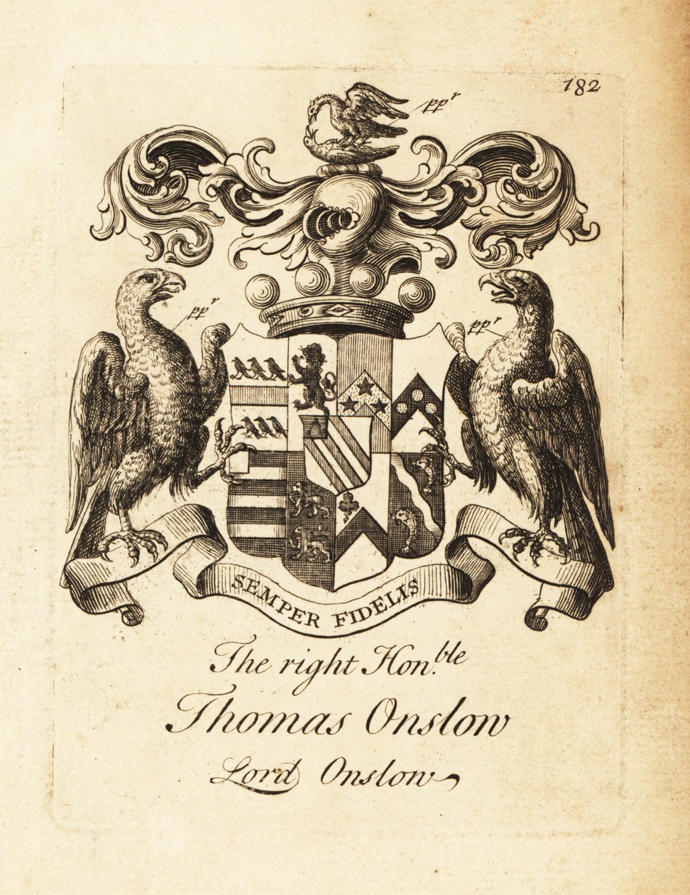 Thomas Onslow jobboldal címere, Lord Onslow, Onslow 2. báró alkotó: Andrew Johnston