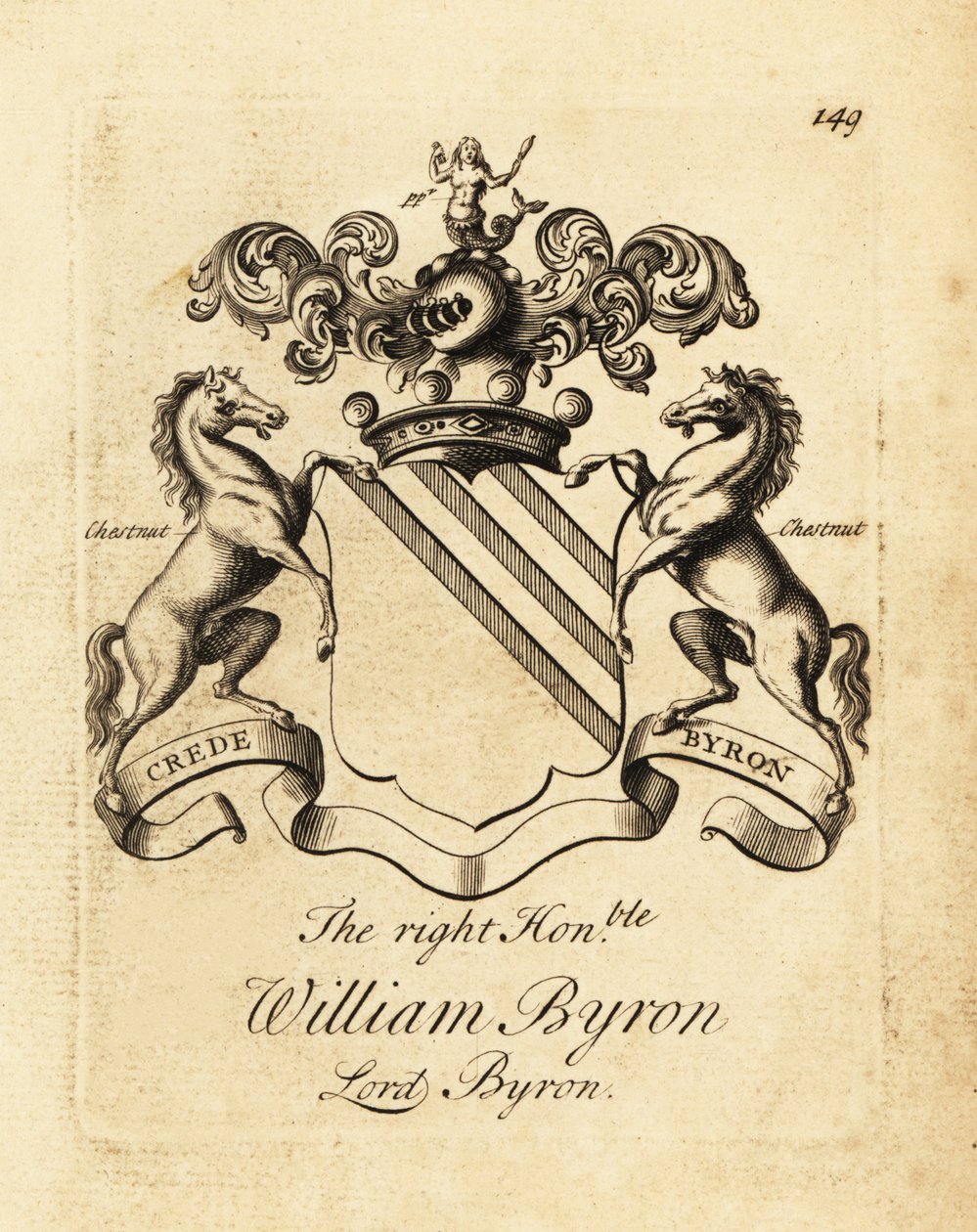 A jobboldal címere, tisztelt William Byron, Lord Byron, Byron 4. bárója (1670-1736) alkotó: Andrew Johnston