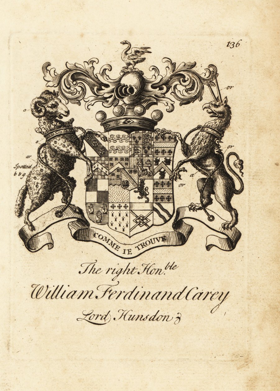 Tisztelt William Ferdinand Carey, Hundsen 8. báró, Lord Hunsdon címere alkotó: Andrew Johnston