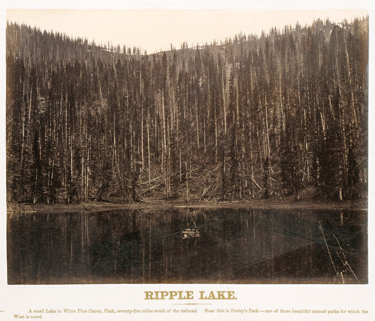 Ripple Lake, White Pine Cañon, Utah, a Nagy Nyugatról illusztrálva A. J. Russell által a kontinensen át készített fényképészeti sorozatban, amely a Union Pacific vasútvonal mentén készült, Omahától, Nebraskától nyugatra. I. kötet alkotó: Andrew Joseph Russell