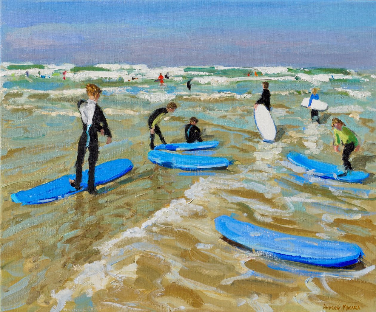 Kék szörfdeszkák, Bude. 20x24",2019,(olaj, vászon) alkotó: Andrew Macara