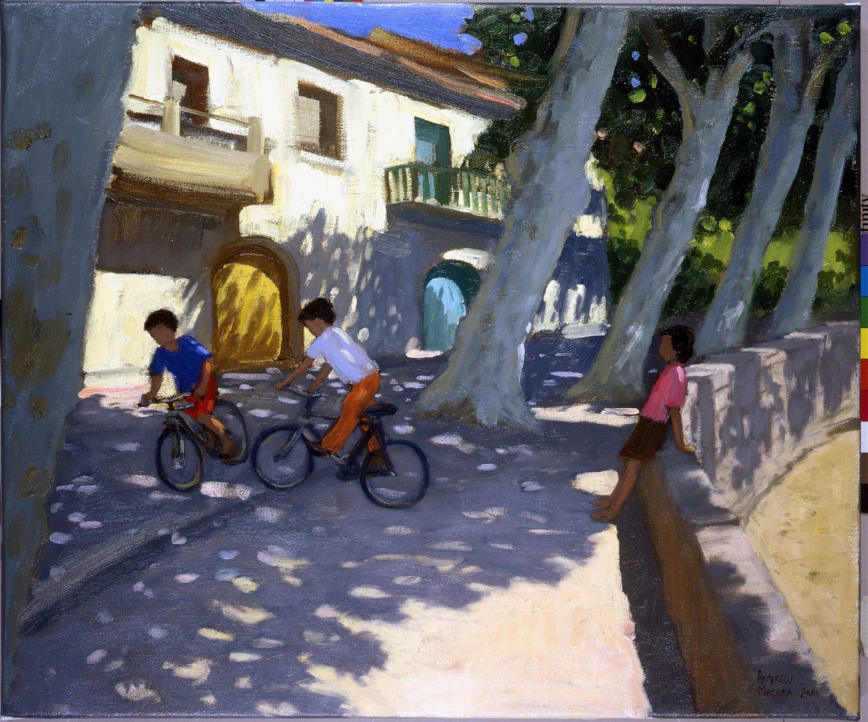 Fiúk és kerékpárok, Franciaország, (olaj, vászon) alkotó: Andrew Macara