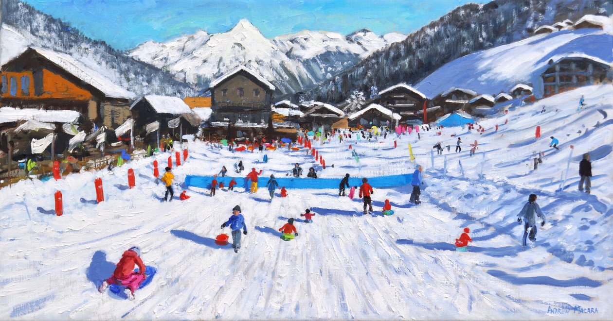 Gyermek szánkózás, Les Gets, Franciaország, alkotó: Andrew Macara