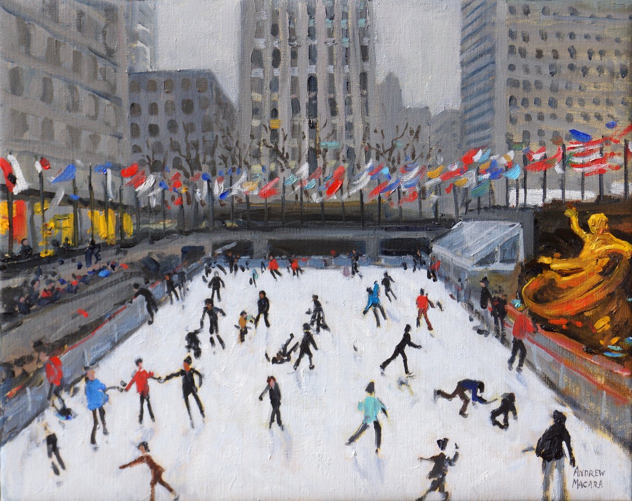Karácsonyi korcsolyázás, Rockefeller jégpálya, New York, (2017, alkotó: Andrew Macara