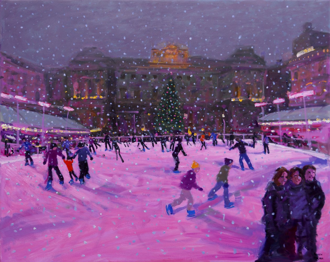 Karácsonyi korcsolyázás,Somerset Ház rózsaszín fényekkel.2014 alkotó: Andrew Macara