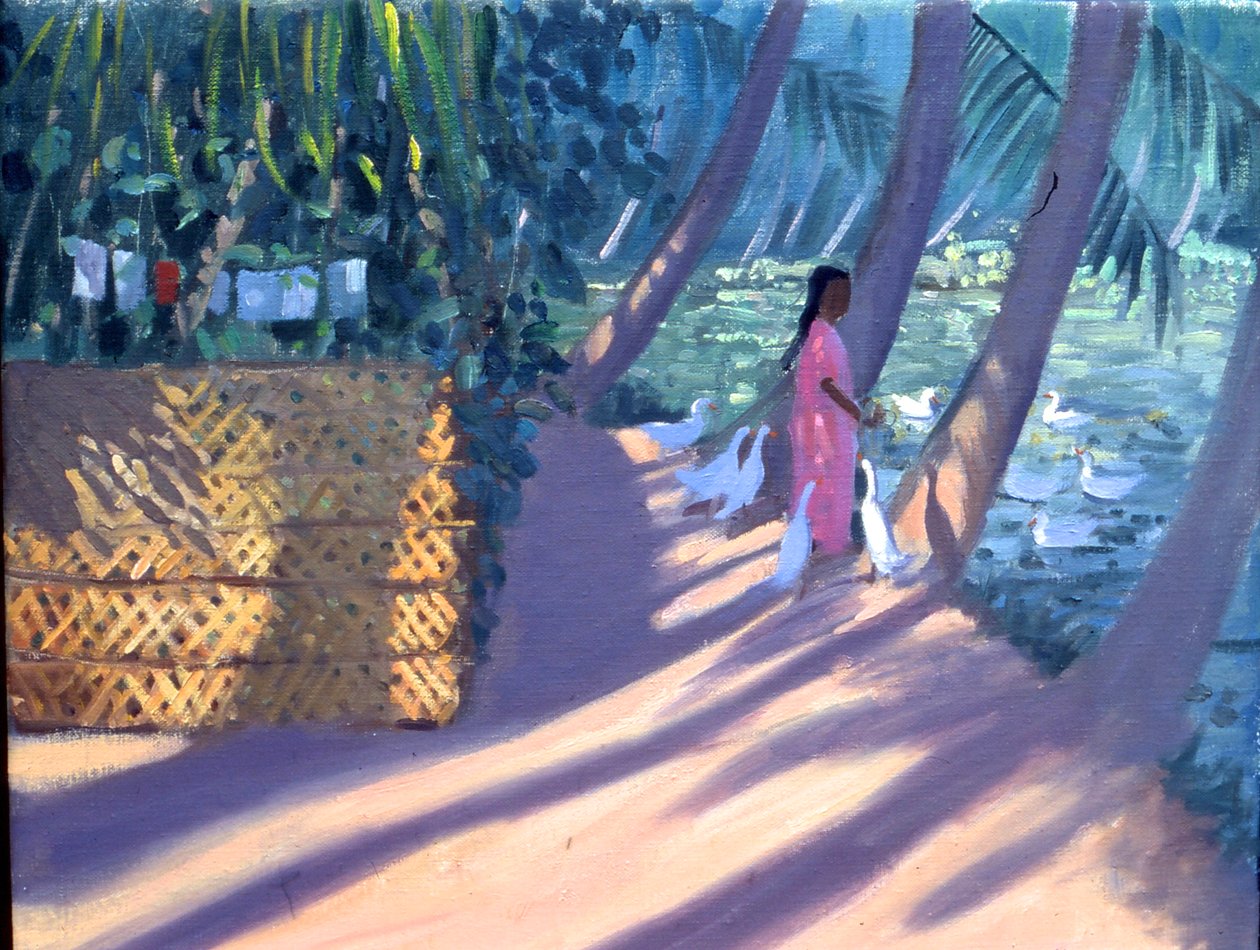 Kacsák etetése, Kerala, India (olaj, vászon) alkotó: Andrew Macara