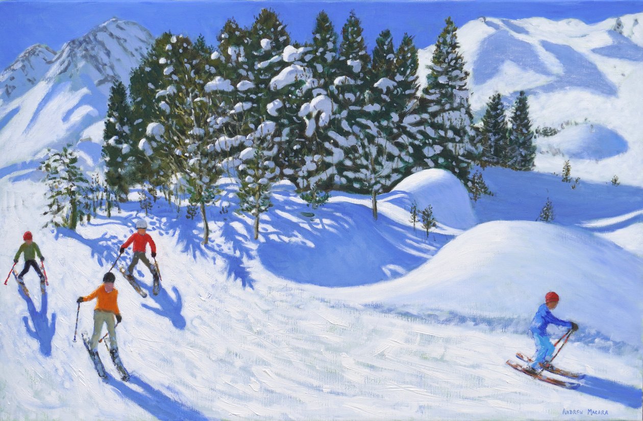 Négy alpesi síelő, 2024,(olaj, vászon) alkotó: Andrew Macara