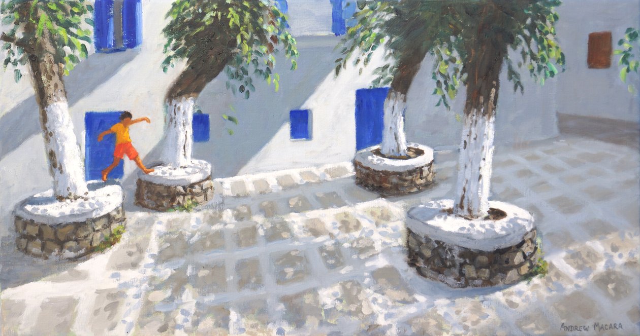 Négy fa, Mykonos Town, 2022 (olaj, vászon) alkotó: Andrew Macara