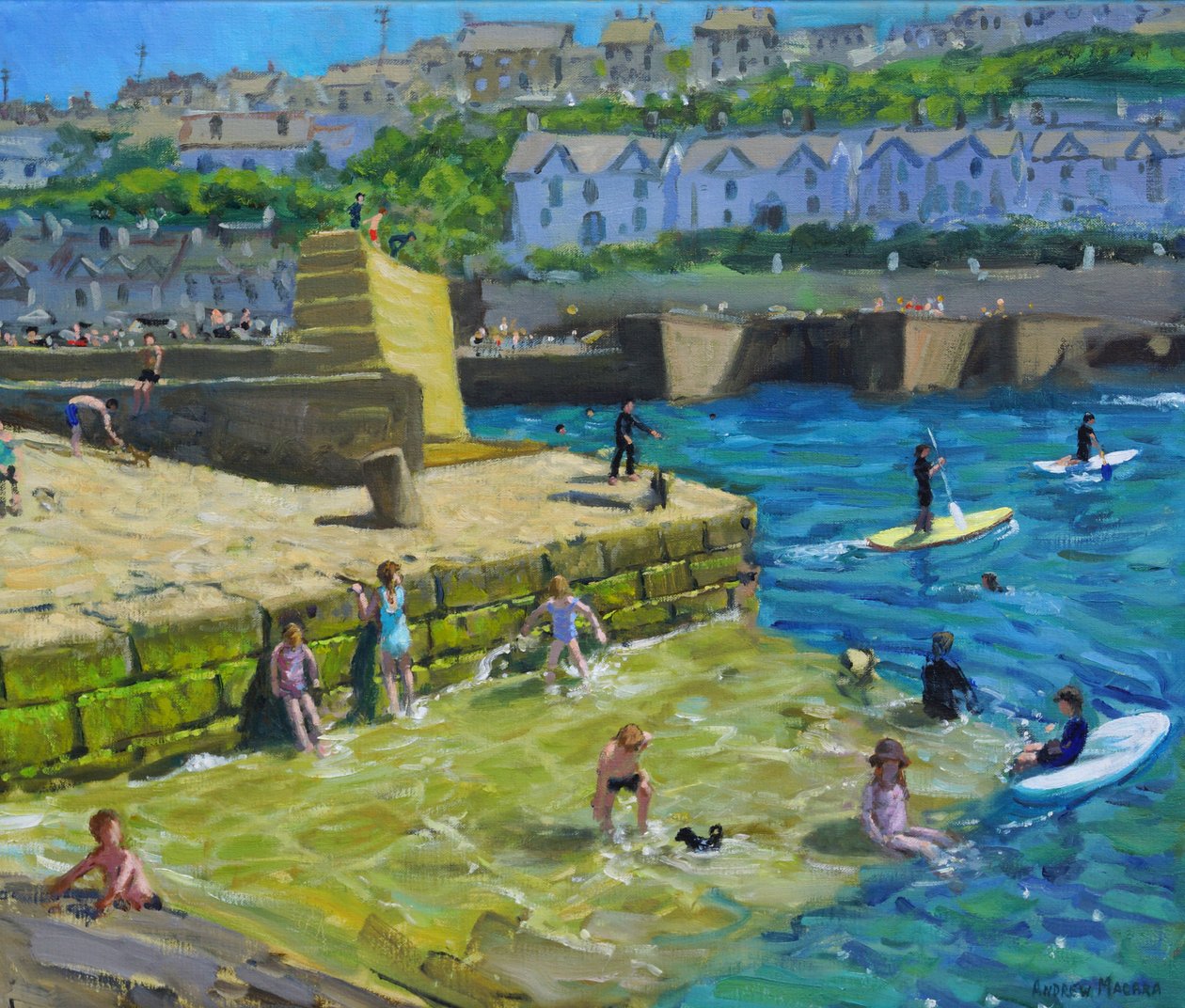 Szórakozás a kikötőben, Porthleven, Cornwall, 2021 (olaj, vászon) alkotó: Andrew Macara