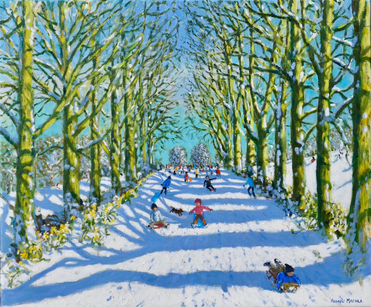 Szórakozás a napon és a hóban, Derby, 2022 (olaj, vászon) alkotó: Andrew Macara